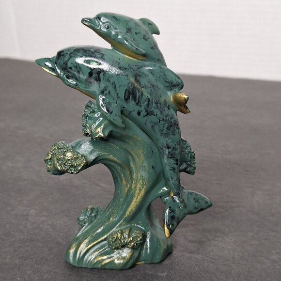 Unbranded Other - Vtg Green Dolphin Pals Riding On A Wave Figurine 4.75"Tall